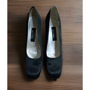Stuart Weitzman Womens Pumps Size 10B Black Satin Upper Classic Square Toe Heels